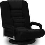 Swivel Gaming Chair Multipurpose Video Game Chairs w/6 Adjustable Postion | Floor Gaming Chair for Playing Video Games, TV, w/Armrest back Support & 6 Adjustable Postion Backrest for Adults, Black - Image 2